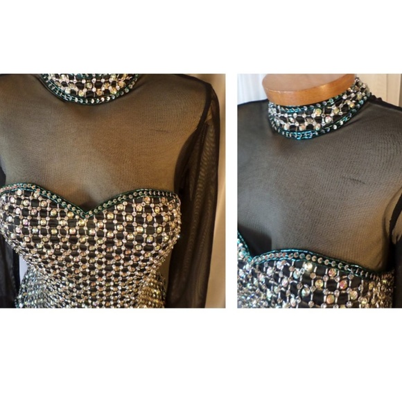 Lady Small Black Gold Sheer Rhinestone Sequin Top - Picture 4 of 8